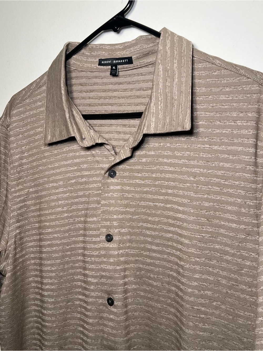 Robert Barakett XL Beige Textured Stripe Knit Button Front Polo Shirt Mens - Picture 5 of 16